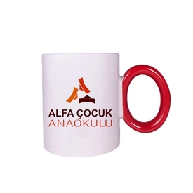 Yuvarlak Kırmızı Kulplu Seramik Kupa