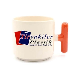 Turuncu Kulplu Seramik Latte Fincanı