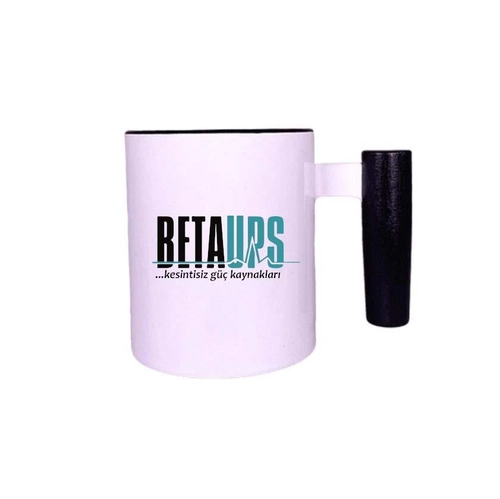 İçi ve Ahşap Kulbu Siyah Seramik Kupa