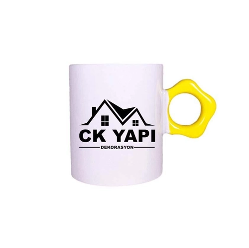 Sarı Çiçek Kulplu Beyaz Seramik Kupa