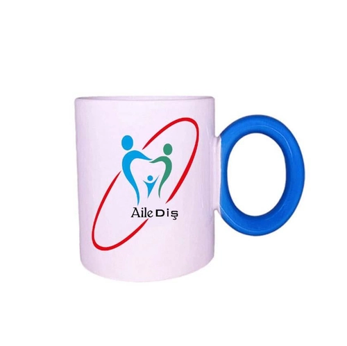 Yuvarlak Mavi Kulplu Seramik Kupa