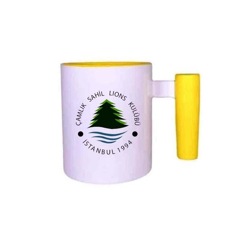 İçi ve Ahşap Kulbu Sarı Seramik Kupa