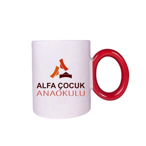 Yuvarlak Kırmızı Kulplu Seramik Kupa