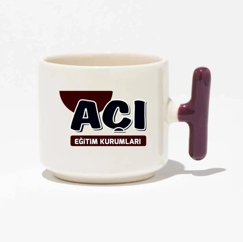 Lila Kulplu Seramik Latte Fincanı